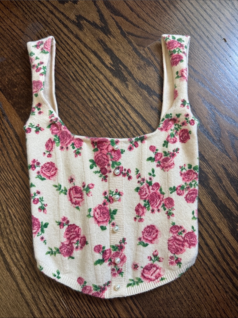 Floral Pearl-Button Crop Tank Top - Rose Print